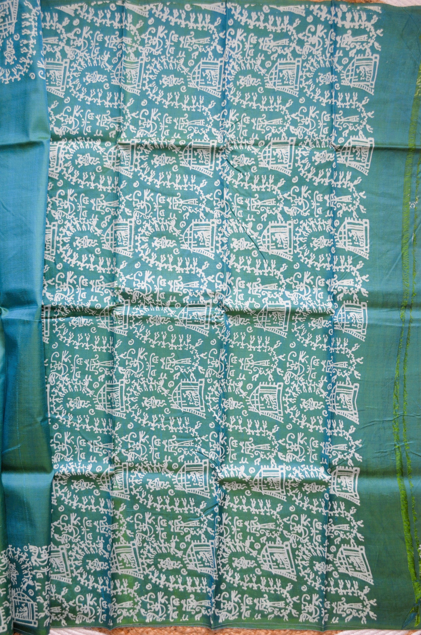 Teal Dual Tone Pure Silk Sonamukhi Handloom Saree