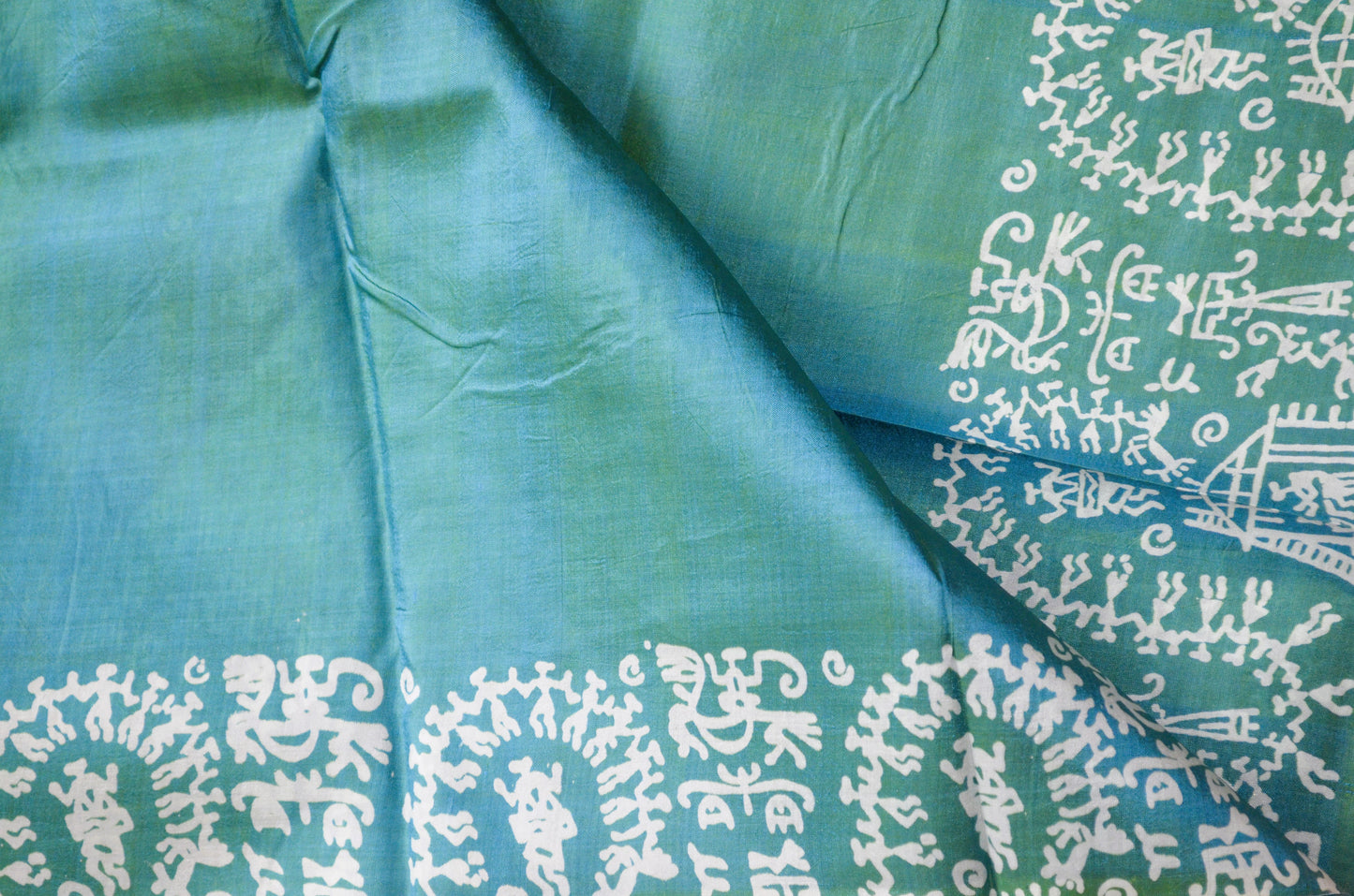 Teal Dual Tone Pure Silk Sonamukhi Handloom Saree