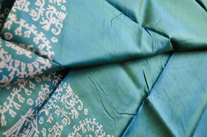 Teal Dual Tone Pure Silk Sonamukhi Handloom Saree