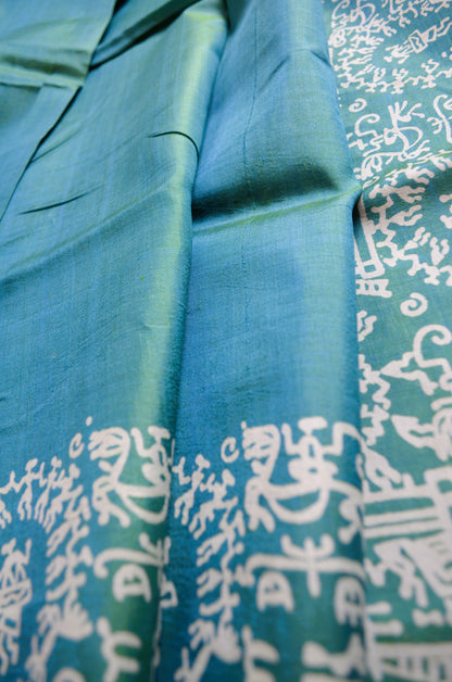 Teal Dual Tone Pure Silk Sonamukhi Handloom Saree
