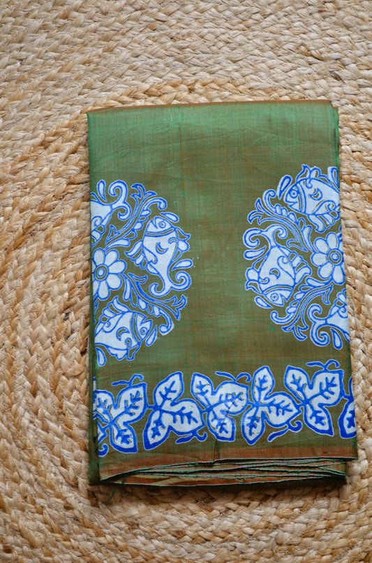 Olive Dual Tone Pure Silk Sonamukhi Handloom Saree