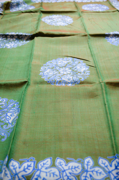 Olive Dual Tone Pure Silk Sonamukhi Handloom Saree