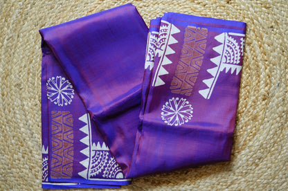 Purple Dual Tone Pure Silk Sonamukhi Handloom Saree