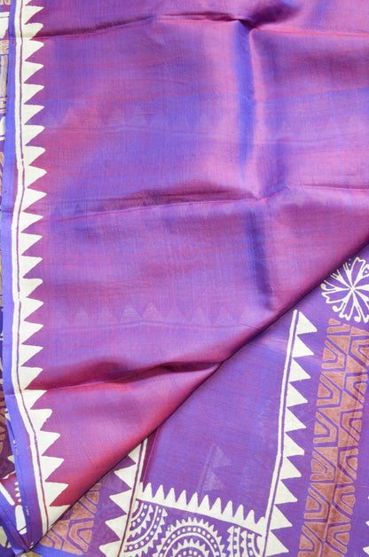 Purple Dual Tone Pure Silk Sonamukhi Handloom Saree