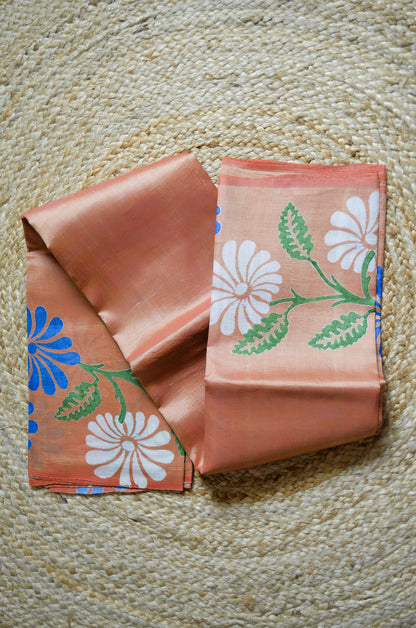 Orange Dual Tone Pure Silk Sonamukhi Handloom Saree