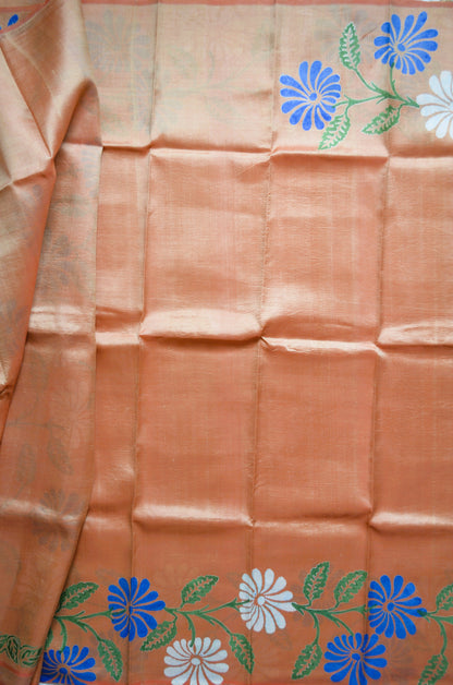 Orange Dual Tone Pure Silk Sonamukhi Handloom Saree