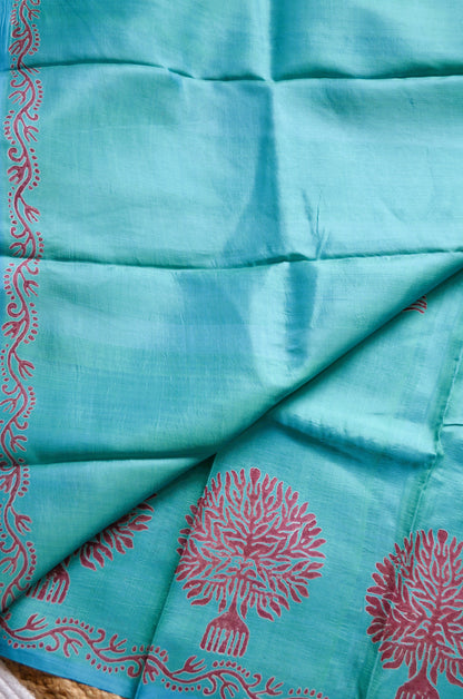 Sea Green Dual Tone Pure Silk Sonamukhi Handloom Saree