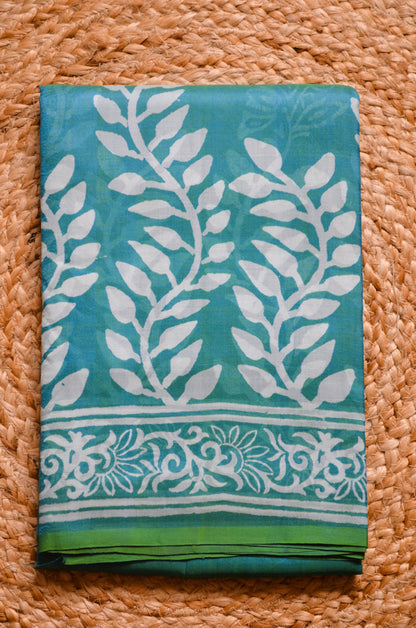 Teal Dual Tone Pure Silk Sonamukhi Print Handloom Saree