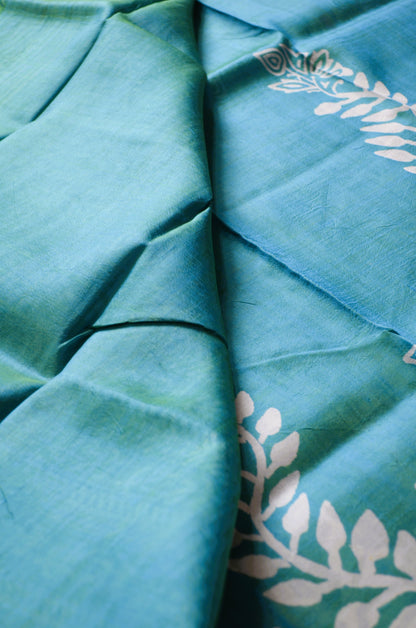 Teal Dual Tone Pure Silk Sonamukhi Print Handloom Saree