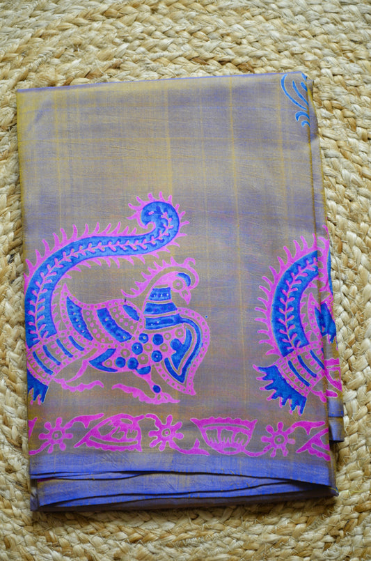 Indigo Gold Dual Tone Pure Silk Sonamukhi Handloom Saree