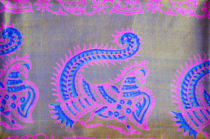 Indigo Gold Dual Tone Pure Silk Sonamukhi Handloom Saree