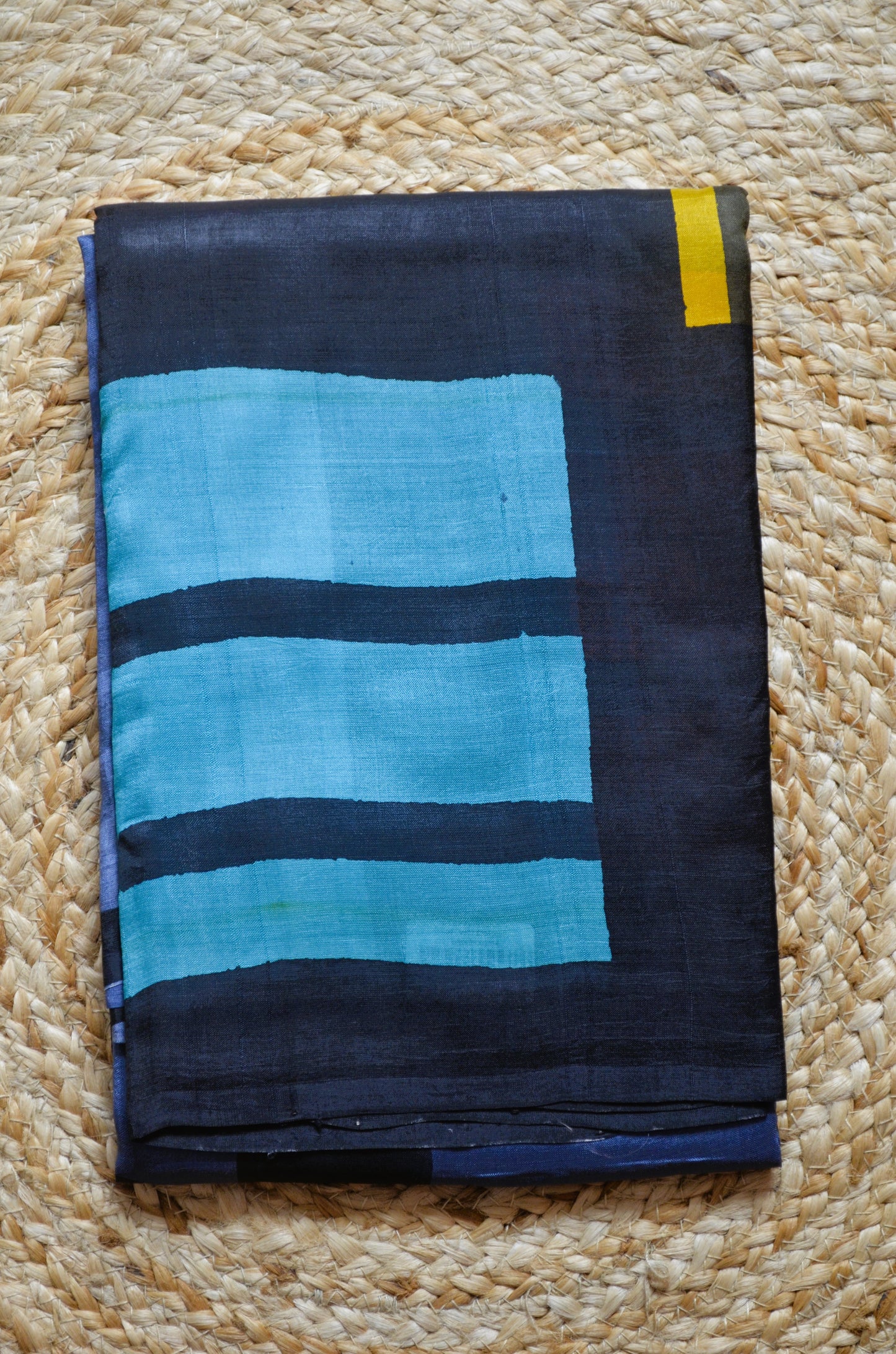 Slate Blue Block Print Pure Silk Handloom Saree