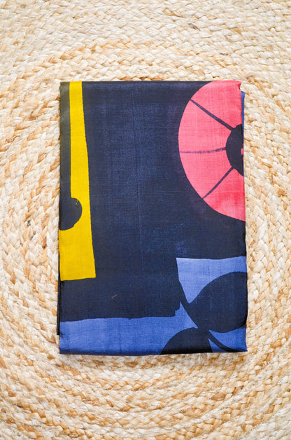 Slate Blue Block Print Pure Silk Handloom Saree