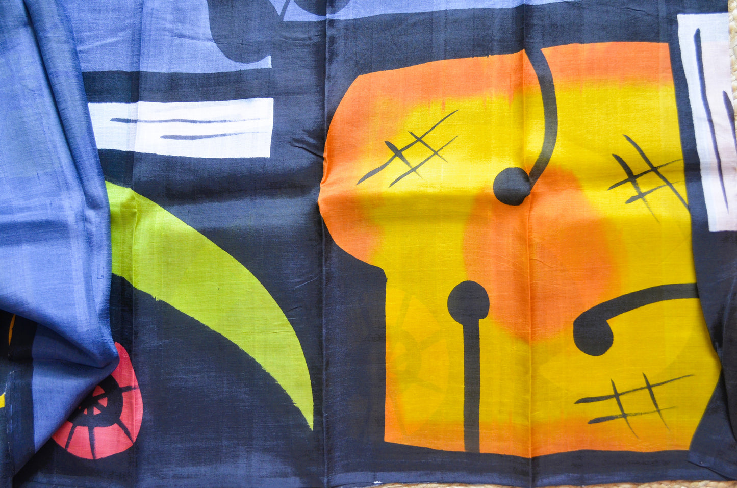 Slate Blue Block Print Pure Silk Handloom Saree