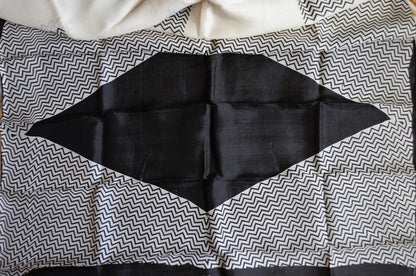 Off White Block Print Pure Silk Handloom Saree