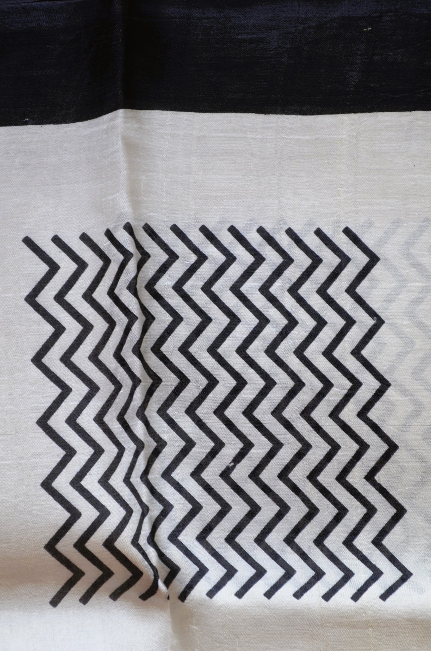 Off White Block Print Pure Silk Handloom Saree