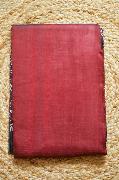 Maroon Block Print Pure Silk Handloom Saree