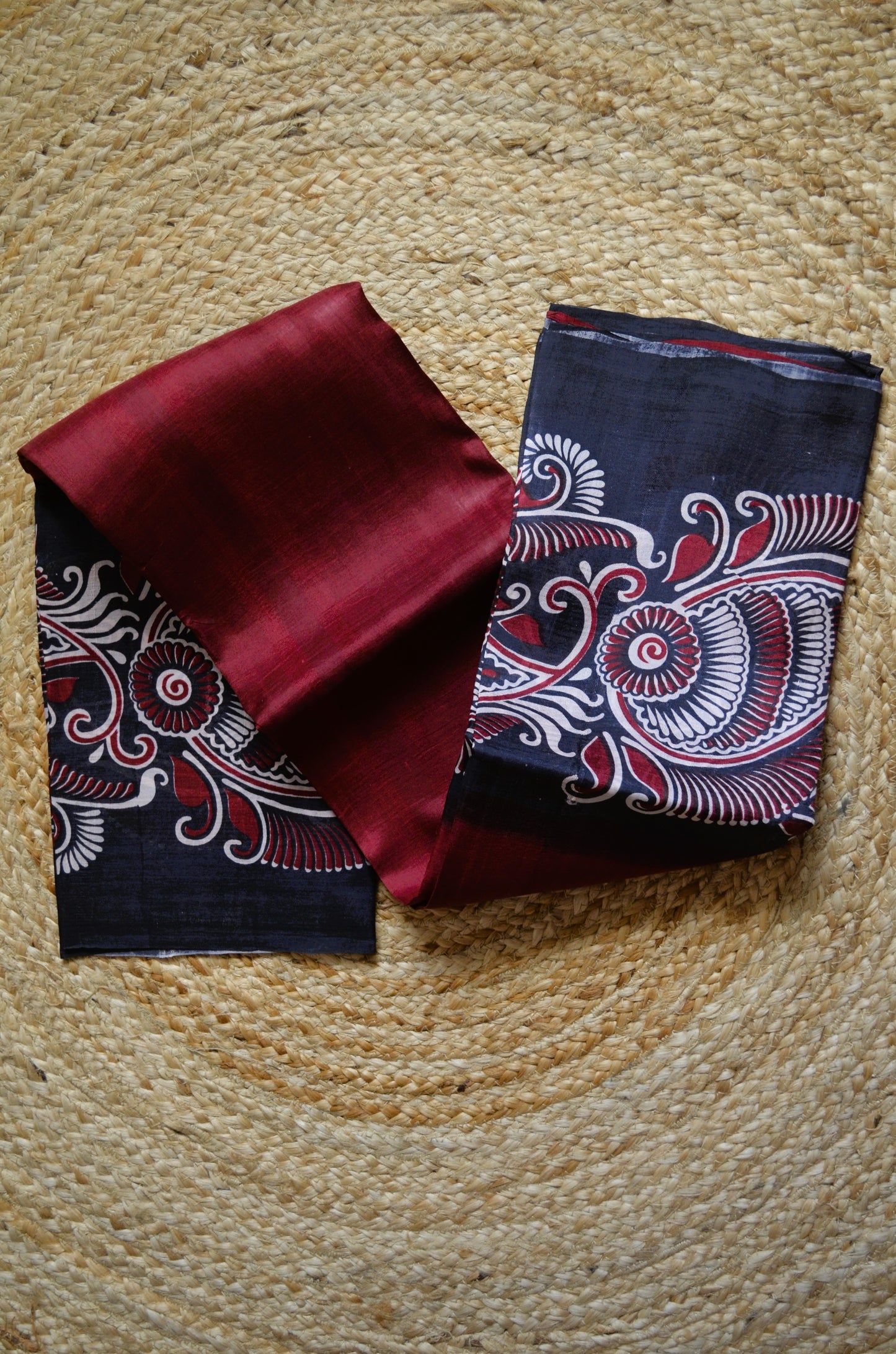 Maroon Block Print Pure Silk Handloom Saree