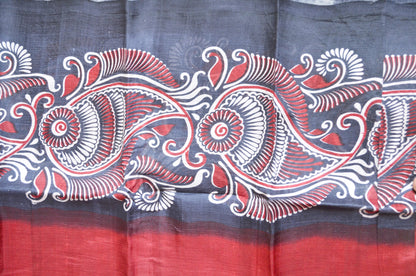 Maroon Block Print Pure Silk Handloom Saree
