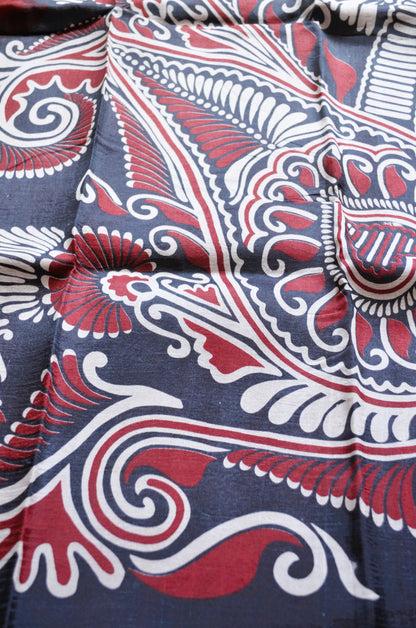 Maroon Block Print Pure Silk Handloom Saree