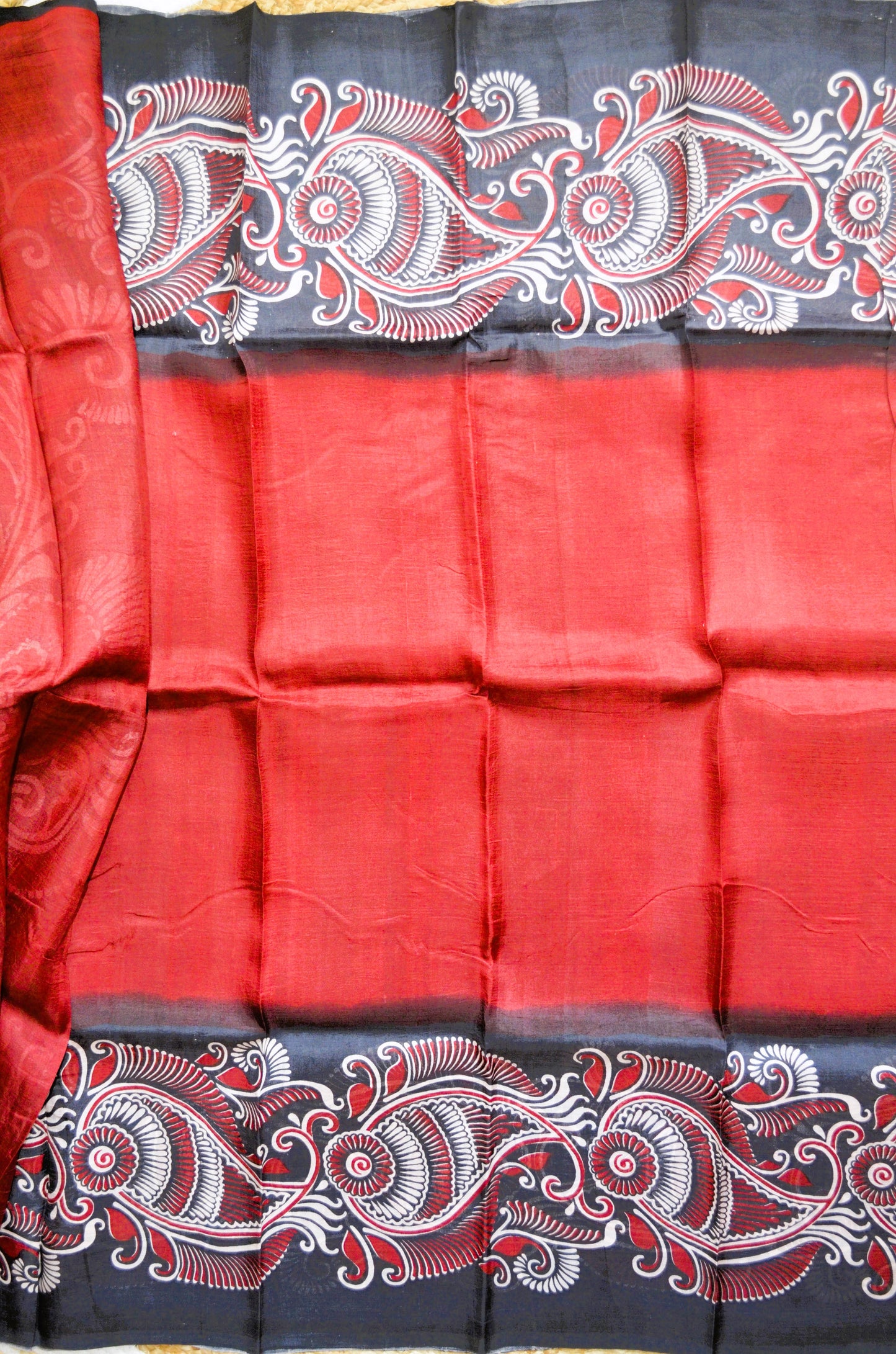 Maroon Block Print Pure Silk Handloom Saree
