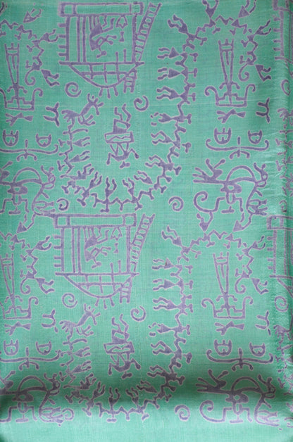 Sea Green Block Print Pure Silk Handloom Saree