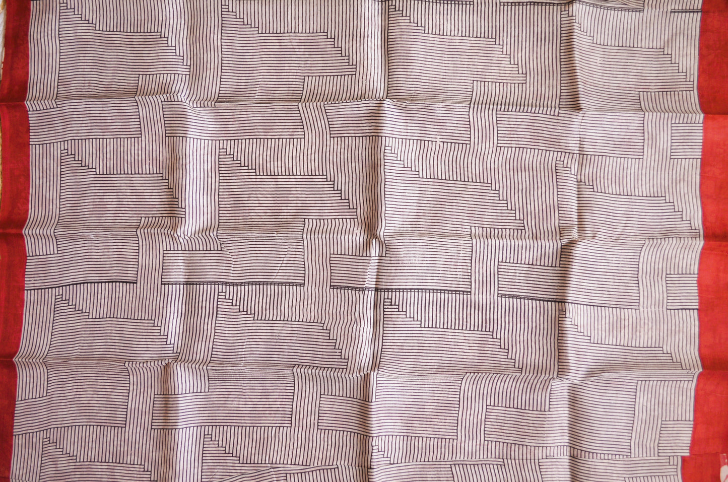 White Block Print Pure Silk Handloom Saree