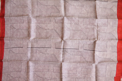 White Block Print Pure Silk Handloom Saree