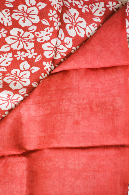 White Block Print Pure Silk Handloom Saree
