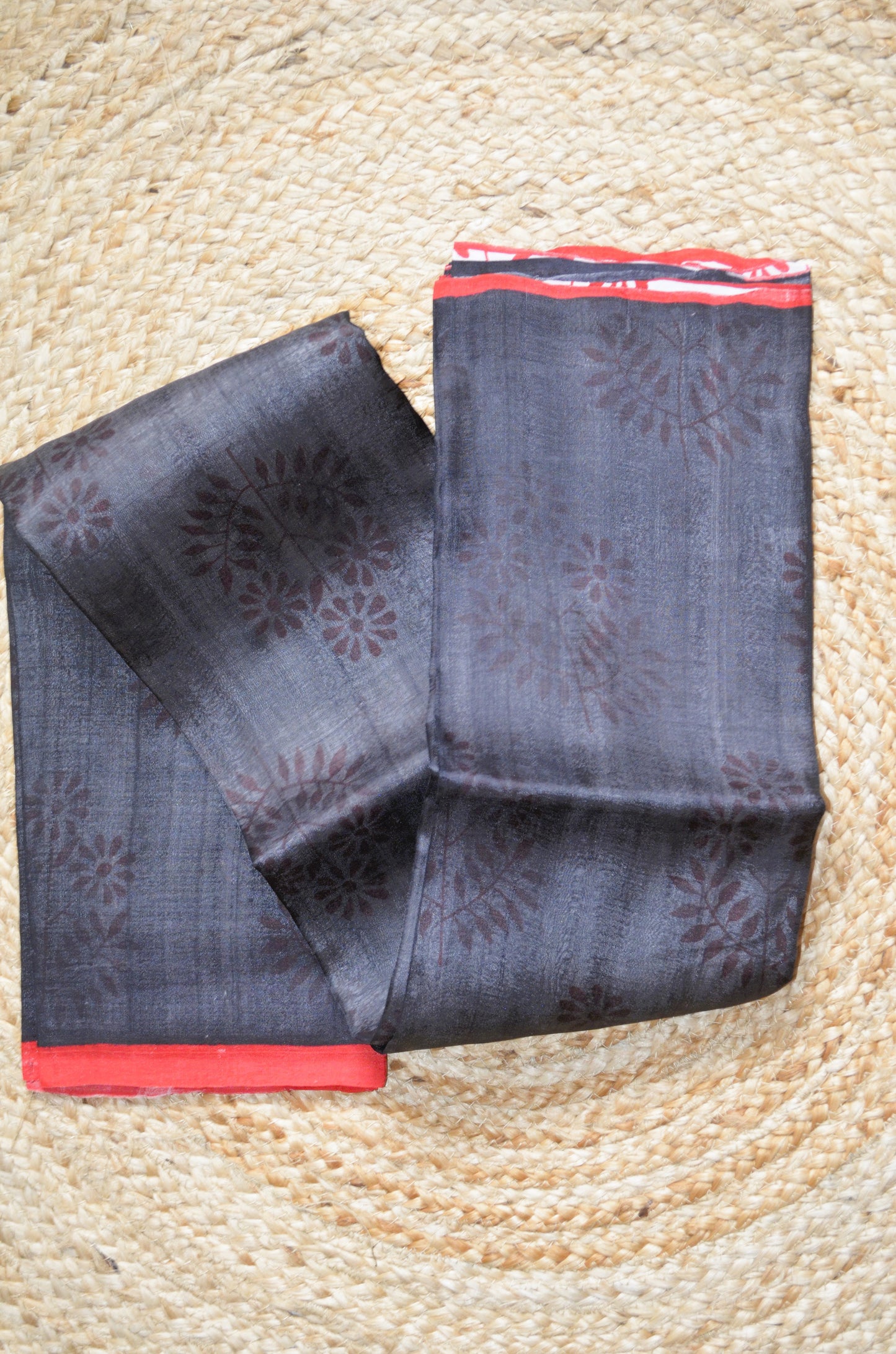 Black Block Print Pure Silk Handloom Saree