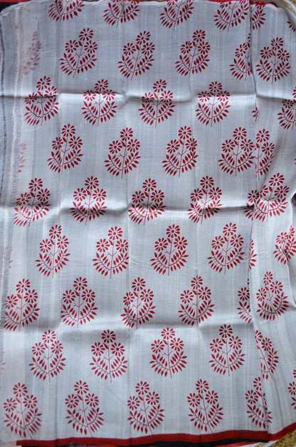 Black Block Print Pure Silk Handloom Saree
