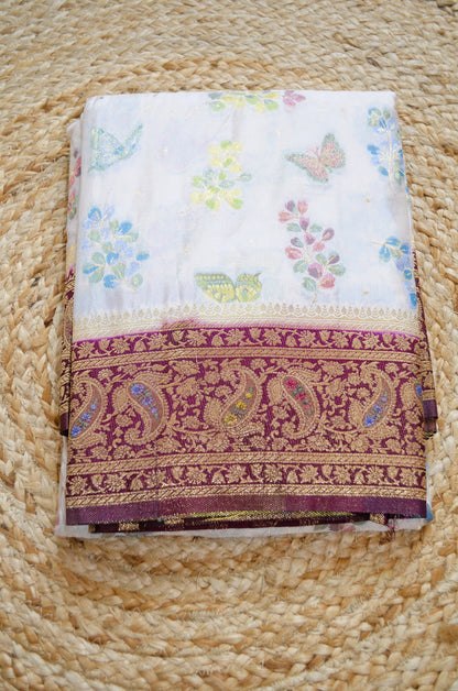 Off White Banarasi Silk Saree with Meenakari