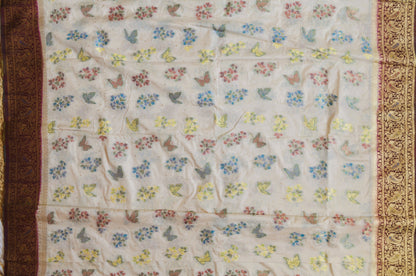 Off White Banarasi Silk Saree with Meenakari