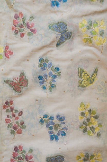Off White Banarasi Silk Saree with Meenakari