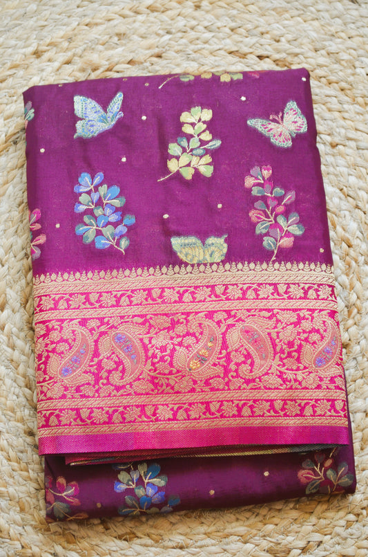 Purple Banarasi Silk Saree with Meenakari
