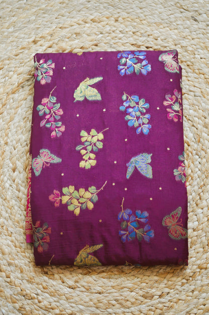 Purple Banarasi Silk Saree with Meenakari