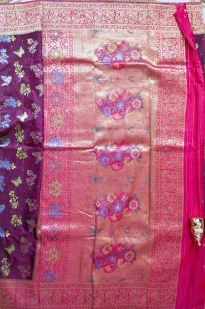 Purple Banarasi Silk Saree with Meenakari