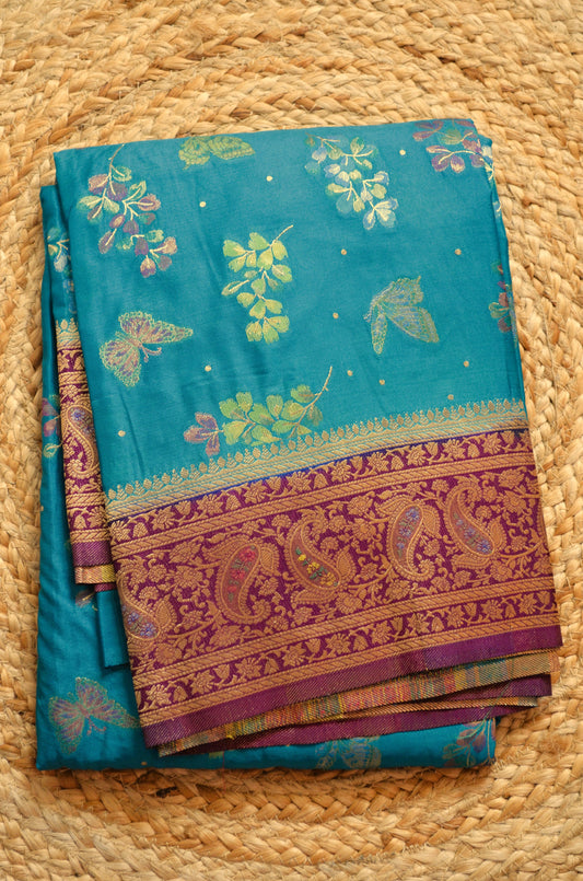 Crystal Teal Banarasi Silk Saree with Meenakari