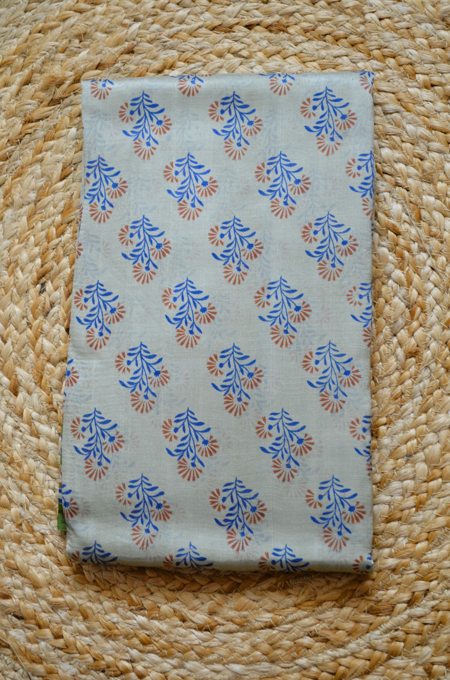 Beige Block Print Pure Silk Handloom Saree