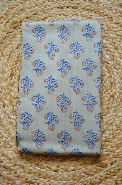 Beige Block Print Pure Silk Handloom Saree
