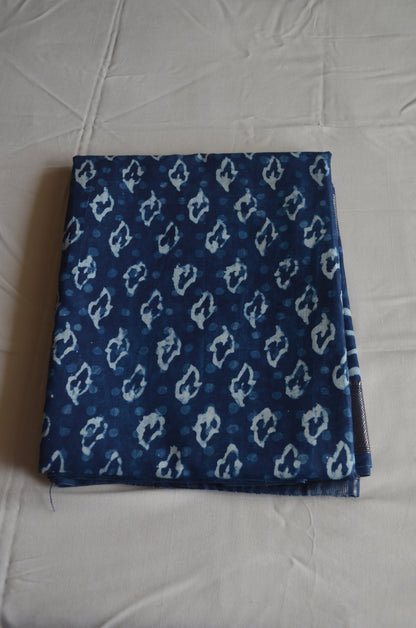 Indigo Maheshwari Dabu Block Print Vegan Silk Handloom Saree