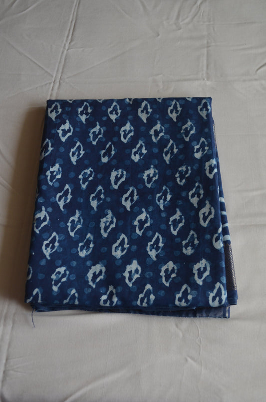Indigo Maheshwari Dabu Block Print Vegan Silk Handloom Saree