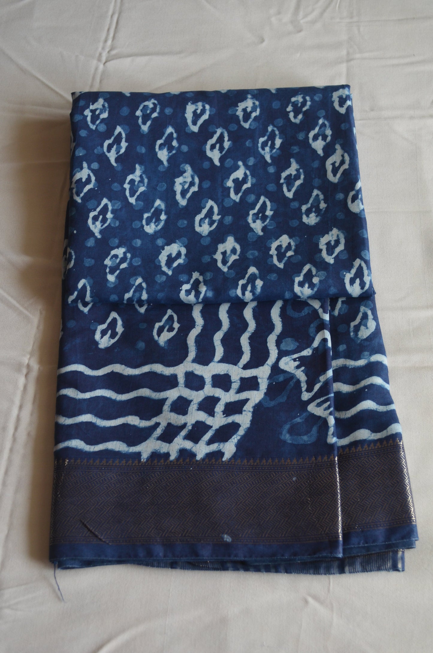 Indigo Maheshwari Dabu Block Print Vegan Silk Handloom Saree