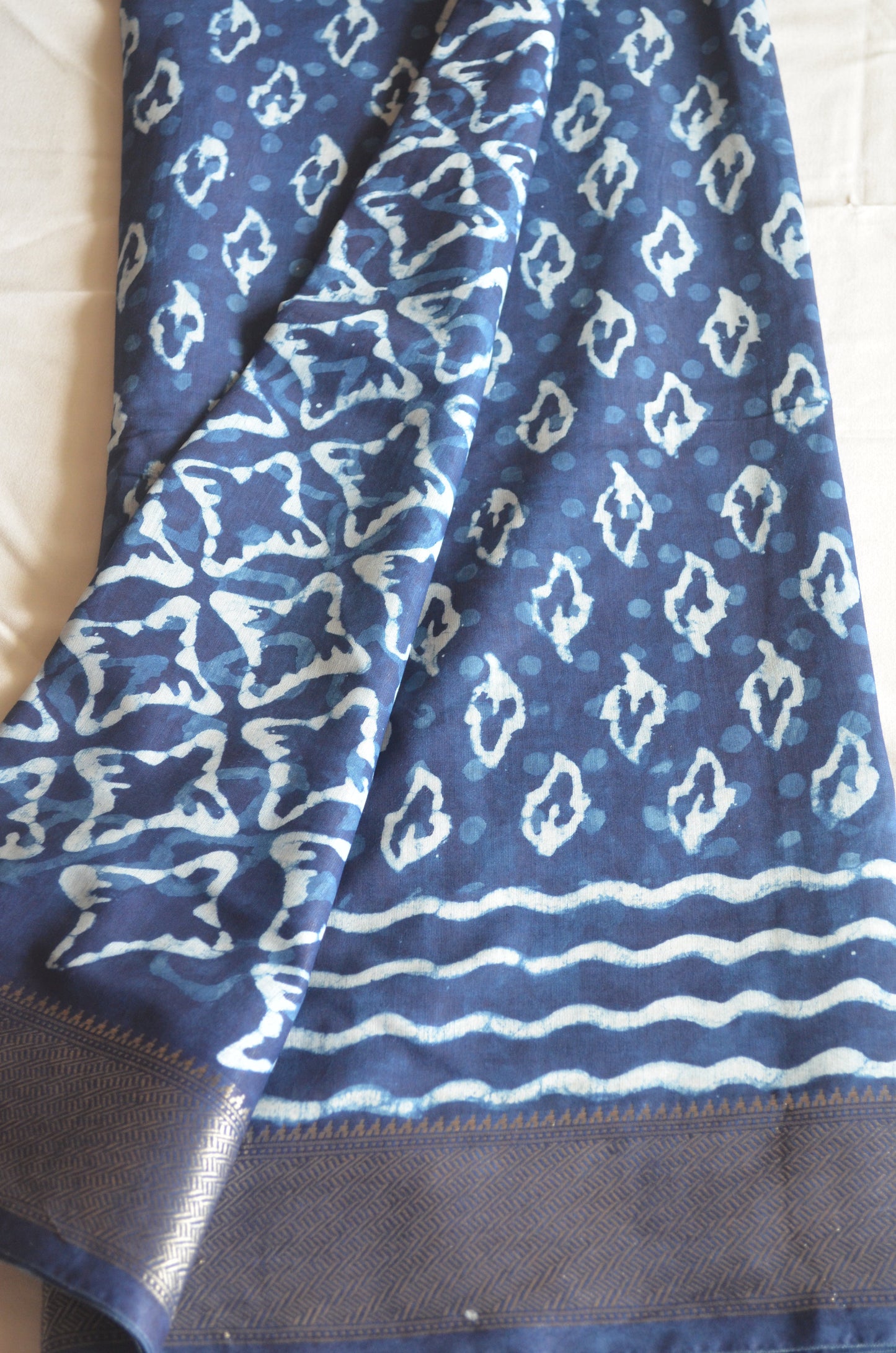 Indigo Maheshwari Dabu Block Print Vegan Silk Handloom Saree