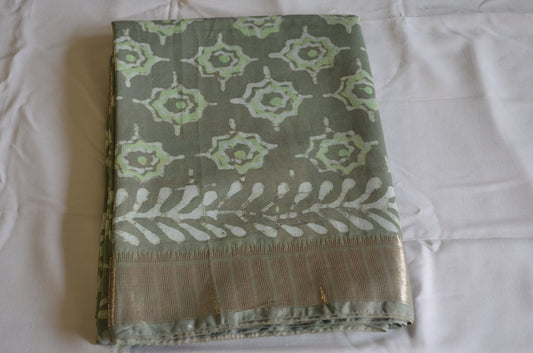 Olive Maheshwari Dabu Block Print Vegan Silk Handloom Saree