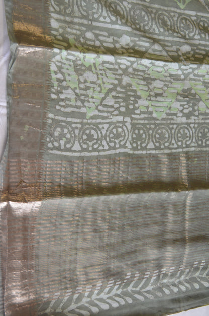 Olive Maheshwari Dabu Block Print Vegan Silk Handloom Saree