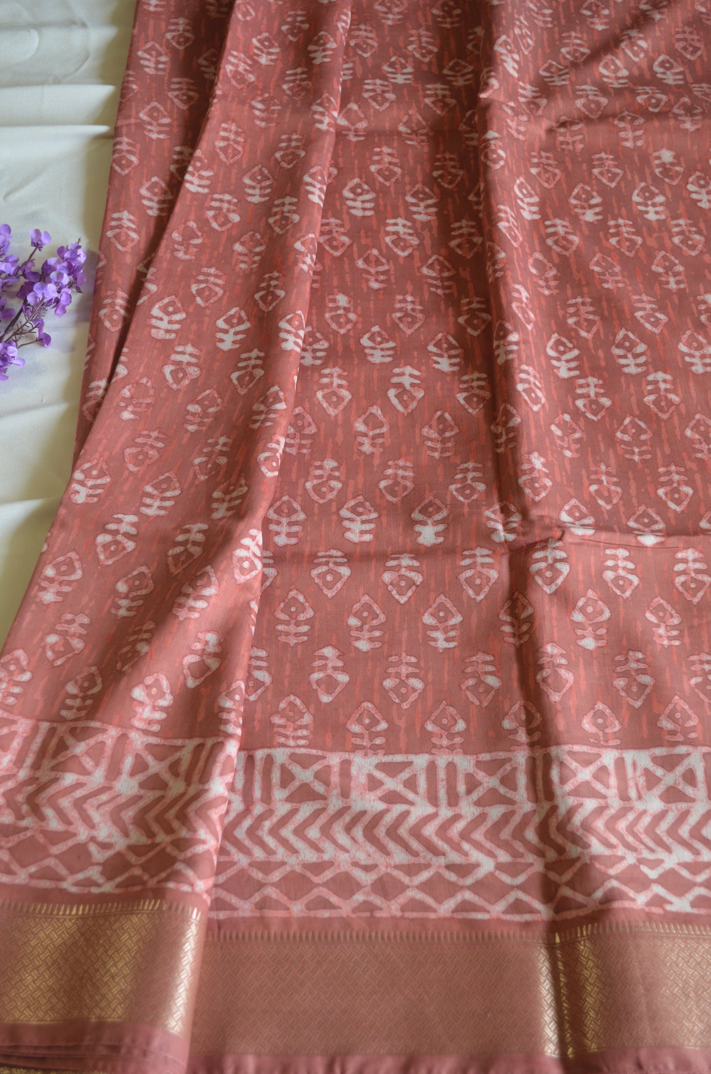 Rust Maheshwari Dabu Block Print Vegan Silk Handloom Saree