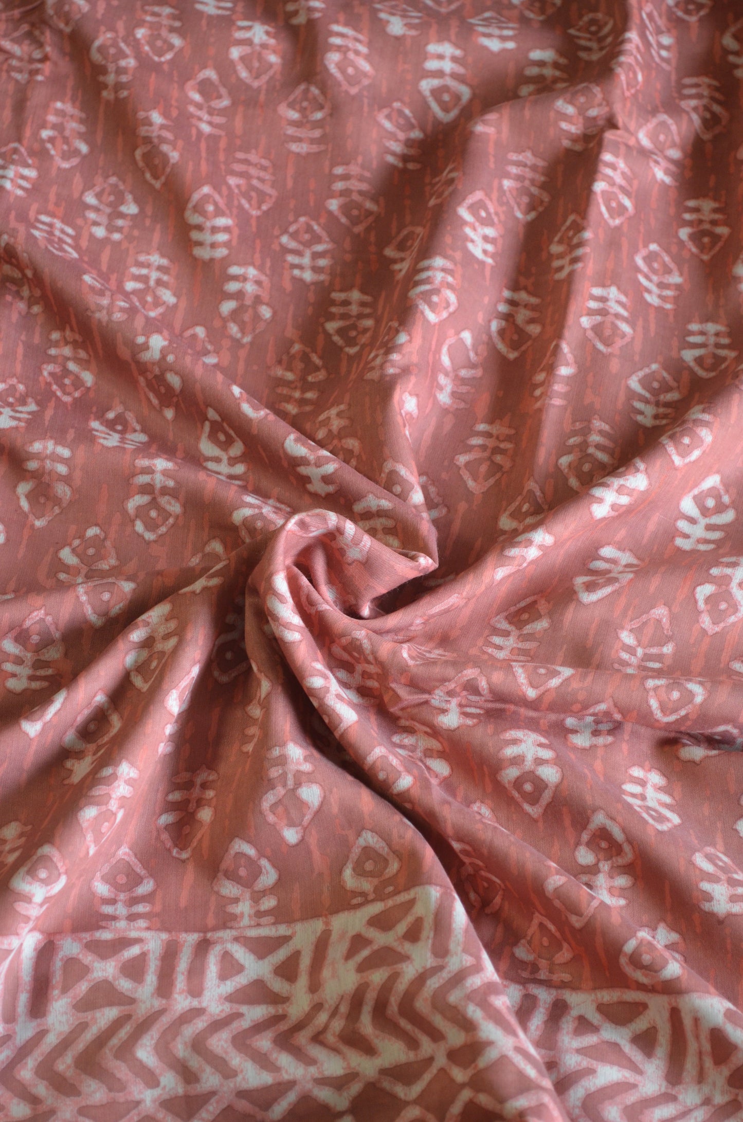 Rust Maheshwari Dabu Block Print Vegan Silk Handloom Saree