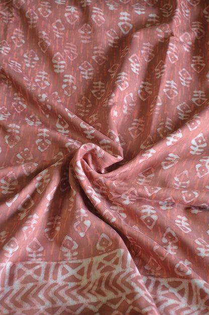 Rust Maheshwari Dabu Block Print Vegan Silk Handloom Saree
