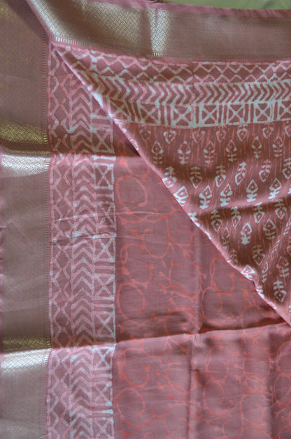 Rust Maheshwari Dabu Block Print Vegan Silk Handloom Saree
